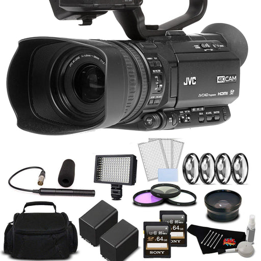 JVC GY-HM180 12.4MP 4K Ultra HD Camcorder with 2X 64GB Memory Cards Deluxe Bundle
