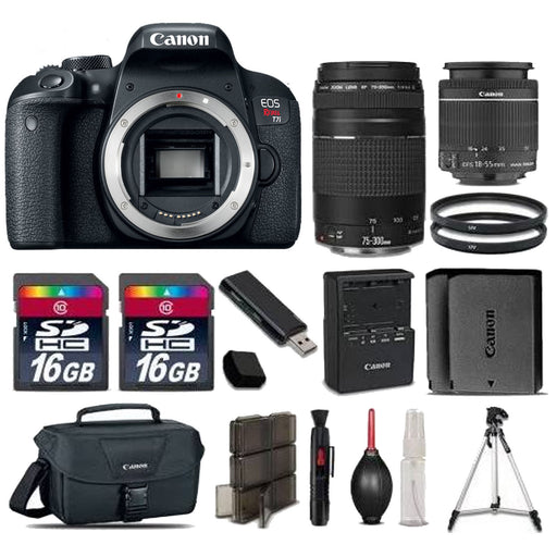 Canon EOS Rebel T7i/800D DSLR Camera with 18-55mm Lens | 75-300mm III || EXT Batt || 32GB Bundle
