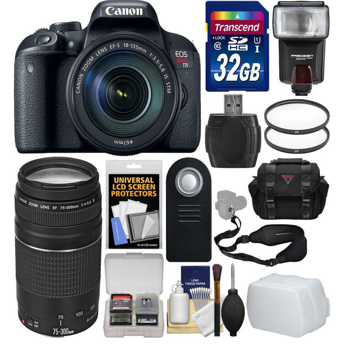 Canon EOS Rebel T7i/800D DSLR Camera with 18-135mm Lens with 75-300mm Lens 32GB Card Case Flash Filters Remote Kit