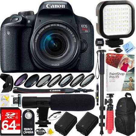 Canon EOS Rebel T7i/800D DSLR Camera with 18-55mm Lens & 64GB Dual Battery & Mic Pro Video Bundle