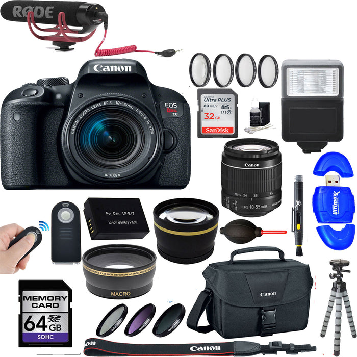 Canon EOS Rebel T7i/800D DSLR Camera with 18-55mm Lens Video Creator Kit Accessory Bundle