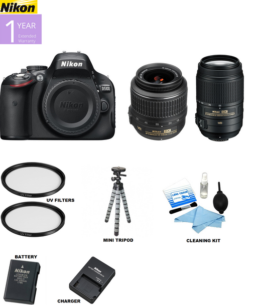 Nikon D5100/D5600 DSLR Camera with 18-55mm Lens &amp; 55-300mm Lenses | UV Filters | Spider Tripod | Cleaning Kit