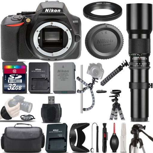 Nikon D3500 DSLR Camera (Body Only) with 500mm Telephoto Lens -32GB Deluxe Bundle