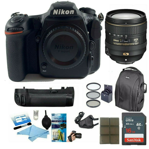 Nikon D500 DSLR with 16-80mm ED VR Lens with MB-D17 Battery Grip and Accessory Bundle