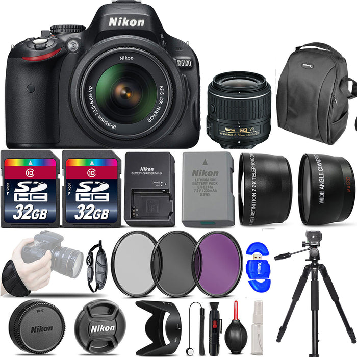 Nikon D5600 DSLR Camera (Body Only) (Intl Model) Includes 64GB Memory Kit 