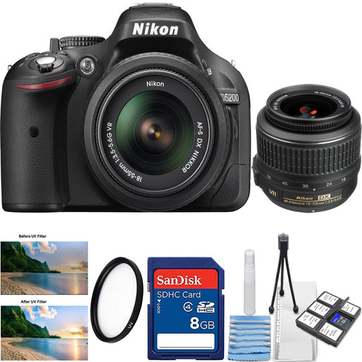 Nikon D5200/D5600 DSLR Camera with 18-55mm Lens (Black) | Sandisk 8GB Memory Card | UV Filter & Cleaning Kit