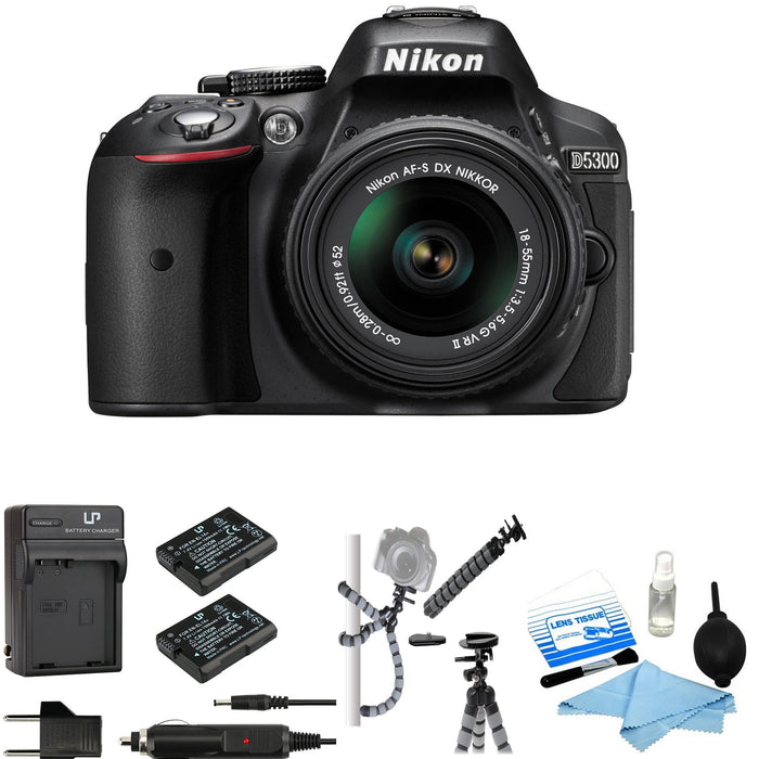 Nikon D5300/D5600 DSLR Camera with 18-55mm Lens with Cleaning Kit | Flexible Mini Tripod | Spare Battery &amp; AC/DC Charger