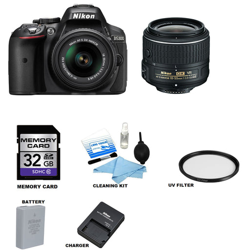 Nikon D5300/D5600 DSLR Camera with 18-55mm Lens & Sandisk 32GB Memory Card | UV Filter | Cleaning Kit