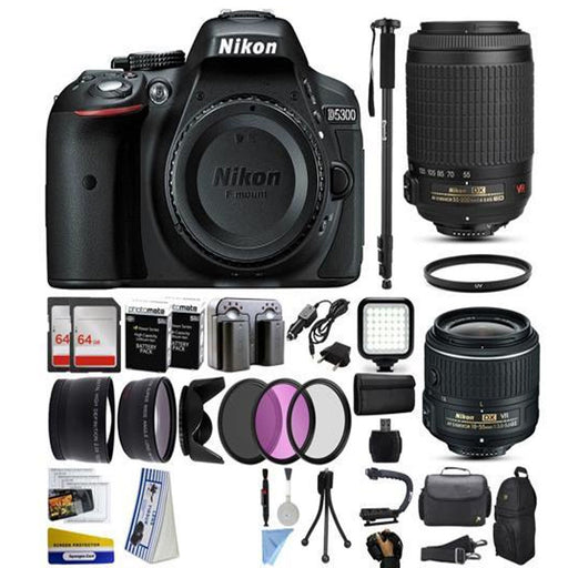 Nikon D5300/D5600 DSLR Digital Camera with AF-P 18-55mm VR | 55-200mm VR Lens |128GB MC | Case | Battery | Charger &amp; More