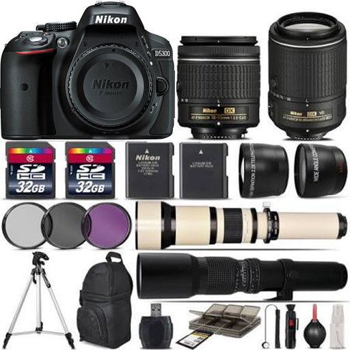 Nikon D5300/D5600 DSLR Camera + 18-55mm AF-P Lens + 55-200mm VR II + 650-1300mm +500mm DELUXE KIT