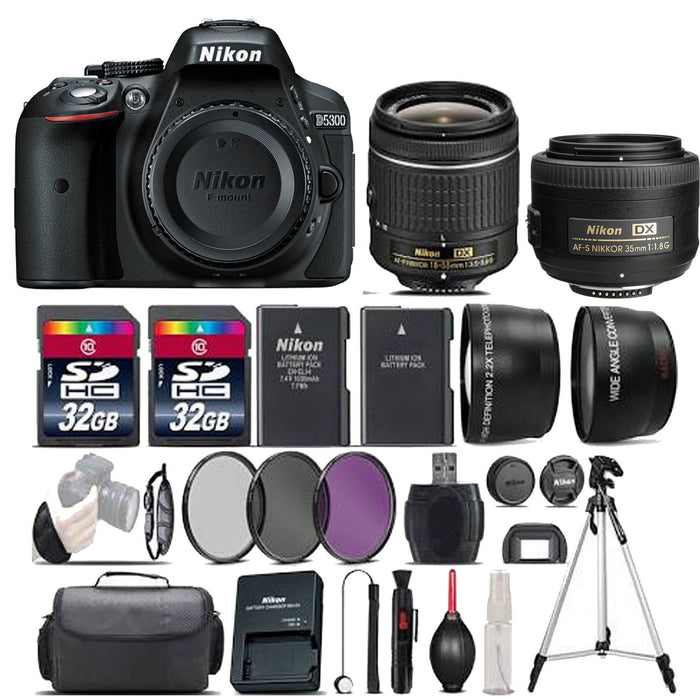 Nikon D5300/D5600 DSLR Camera with 18-55mm Lens & Nikon AF-S DX NIKKOR 35mm  f/1.8G Lens Essential Package