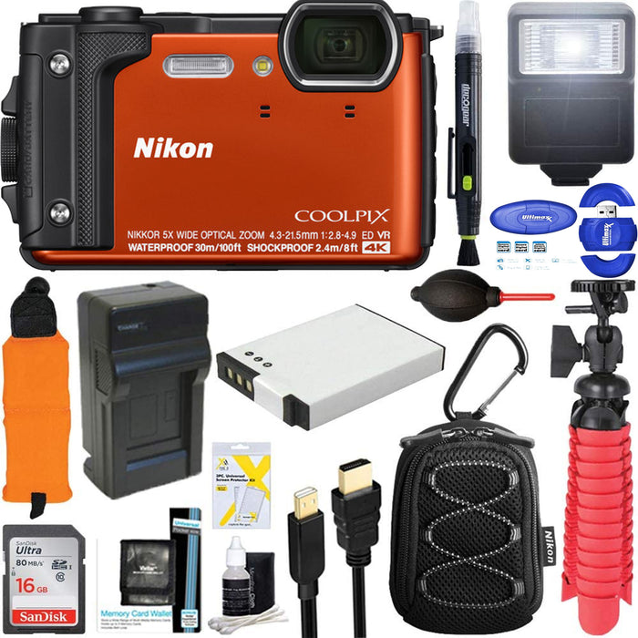 Nikon COOLPIX W300 Digital Camera (Orange/Mix Colors) with Sandisk