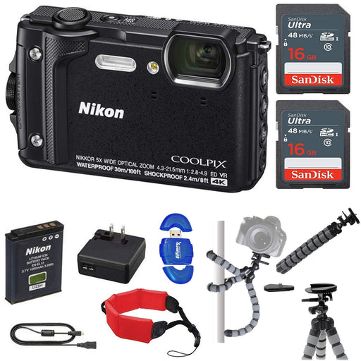 Nikon COOLPIX W300 Digital Camera (Black) with 2x 16GB Memory Cards | Floating Strap Starter Kit