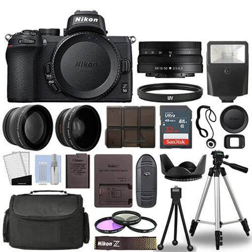 Nikon Z50 Mirrorless Digital Camera with 16-50mm Lens | 3 Lens Kit 16-50mm Z VR | 32GB | Flash &amp; More