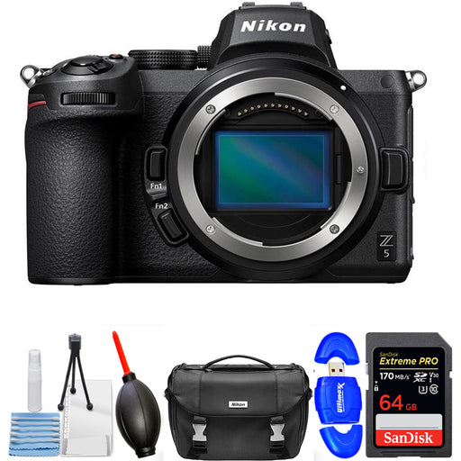 Nikon Z 5 Mirrorless Digital Camera (Body Only) w/ Bundle with Sandisk Extreme 64GB SD, Nikon Bag, Blower, Microfiber Cloth and Cleaning Kit