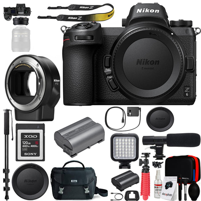 Nikon Z6 Mirrorless Digital Camera (Body Only) USA FTZ Mount Adapter for F-Mount Lenses and 120GB Memory Card Deluxe Bundle