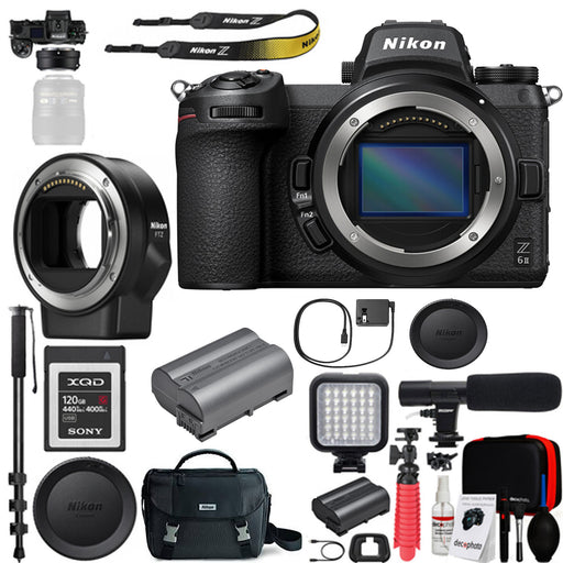 Nikon Z 6II Mirrorless Digital Camera (Body Only) with FTZ Mount Adapter for F-Mount Lenses and 120GB Memory Card Deluxe Bundle