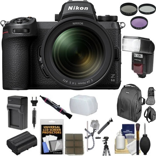 Nikon Z 6II Mirrorless Digital Camera with 24-70mm f/4 Lens with Backpack | Flash | Battery Charger Essential Package