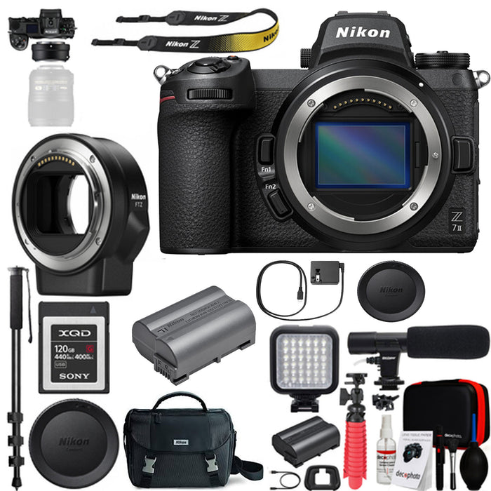 Nikon Z 7II Mirrorless Digital Camera (Body Only) with FTZ Mount Adapter for F-Mount Lenses and 120GB Memory Card Deluxe Bundle