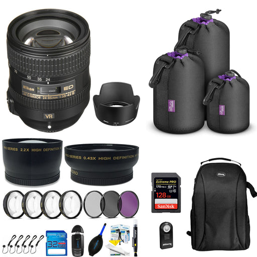 Nikon AF-S NIKKOR 24-85mm f/3.5-4.5G ED VR Lens W/Professional Pouch Set &amp; More