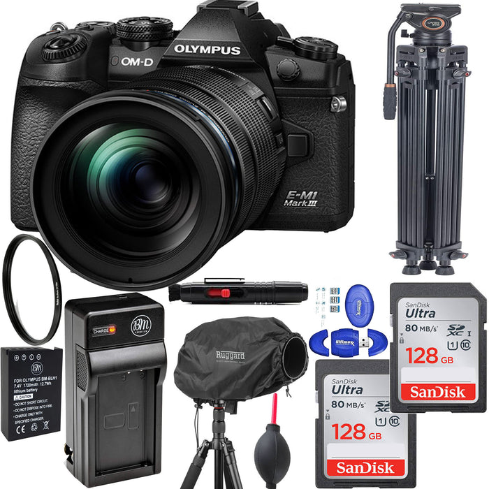 Olympus OM-D E-M1 Mark III Mirrorless Digital Camera with 12-40mm Lens with Additional Accessories