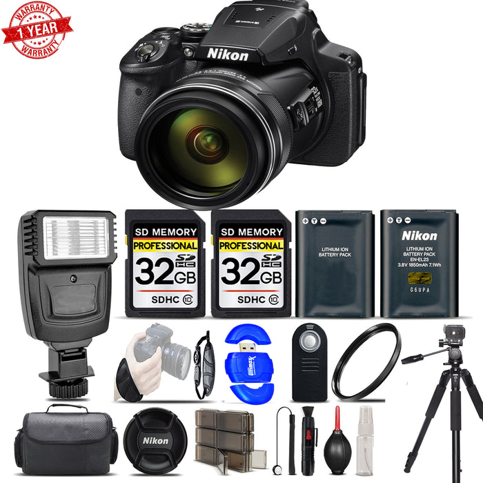 Nikon COOLPIX P900/950 Digital Camera 83x Optical Zoom WiFi W/ 32GB MC | Flash | Cleaning Kit | Spare Battery & More Deluxe Bundle