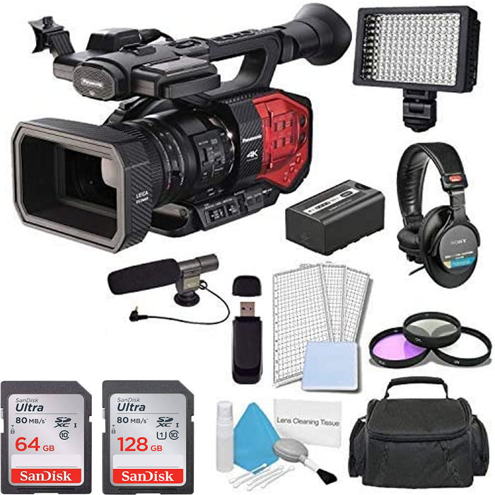 Panasonic AG-DVX200 4K Handheld Camcorder with Pro Headphones | LED Video Light | Microphone | 72mm Filter Kit | Basic Advanced Bundle Accessories