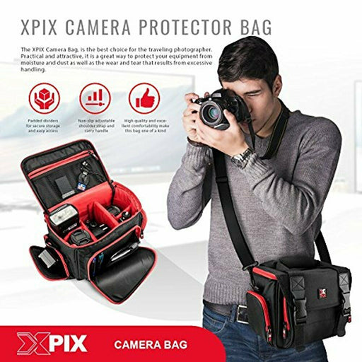 Xpix Deluxe Camera Camcorder Accessories Protector Bag with Shoulder Strap with Sandisk 32GB Memory Card Bundle