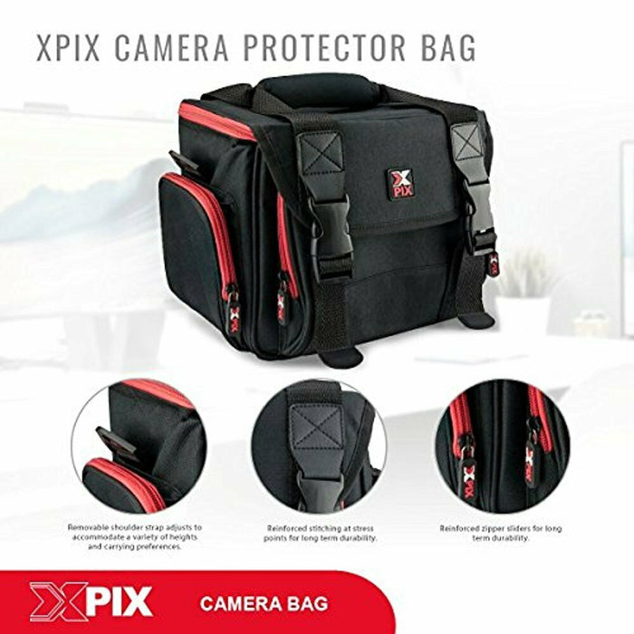 Xpix Deluxe Camera Camcorder Accessories Protector Bag with Shoulder Strap with Sandisk 32GB Memory Card Bundle