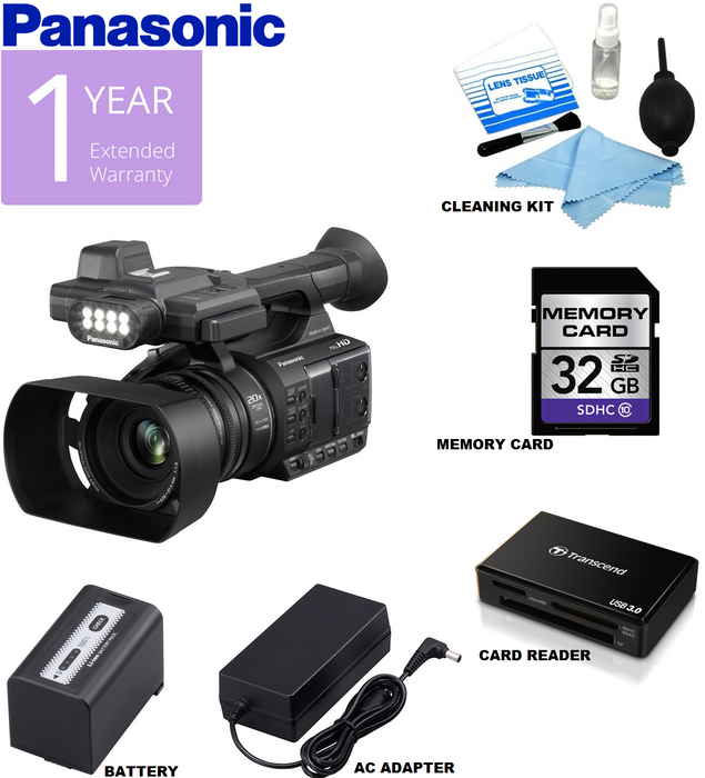 Panasonic AG-AC30 Full HD Camcorder w/ Touch Panel LCD Viewscreen and Built-In LED Light Starter Bundle