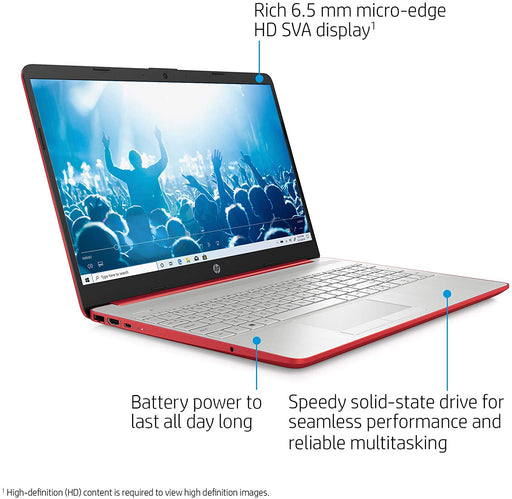 HP 15-dw0083wm 15.6&quot; HD Notebook - Intel Pentium Silver N5000 1.1GHz - 4GB RAM 128GB m.2 SSD - Webcam - Windows 10 Home in S Mode - Scarlet Red