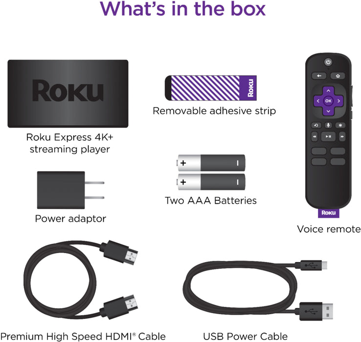 Roku - Express 4K+ (2021) Streaming Media Player with Voice Remote, TV Controls, and Premium HDMI Cable - Black