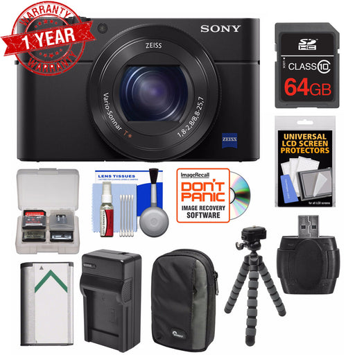 Sony Cyber-Shot DSC-RX100 IV 4K Wi-Fi Digital Camera with 64GB Card + Battery &amp; Charger + Case + Flex Tripod + Kit