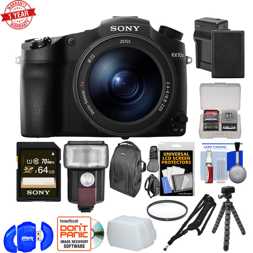 Sony Cyber-Shot DSC-RX10 III 4K Wi-Fi Digital Camera with 64GB Card|Battery &amp; Charger|Backpack|Tripod|Flash Kit