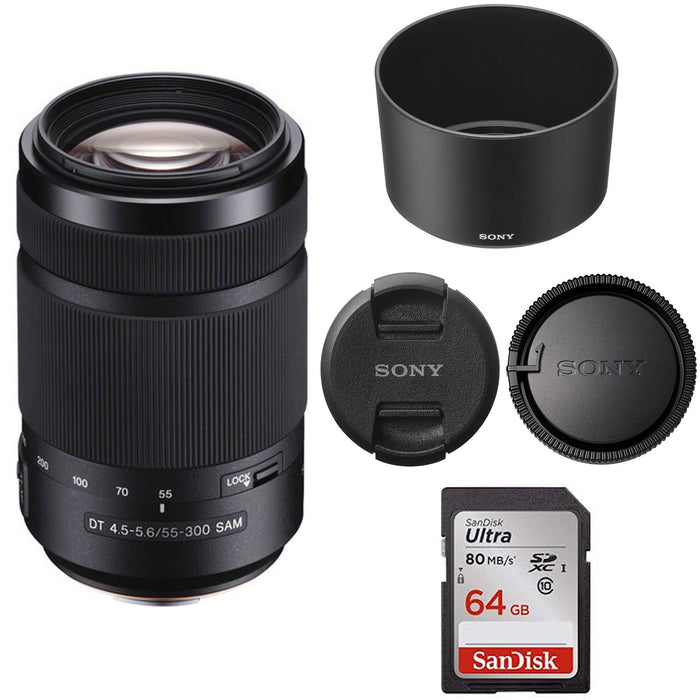 Sony DT 55-300mm f/4.5-5.6 SAM Lens with Sandisk 64GB Memory Card - SAL55300