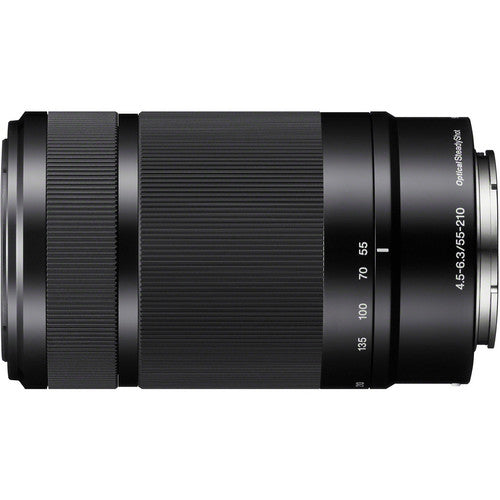 Sony E 55-210mm f/4.5-6.3 OSS E-Mount Lens OSS (Black) with Filter Kit, Flash Light, Full Size Tripod, Cap keeper, Cleaning kit &amp; Len Case Bundle