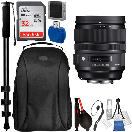 Sigma 24-70mm f/2.8 DG OS HSM Art Lens for Nikon W/32GB And Professional Backpack