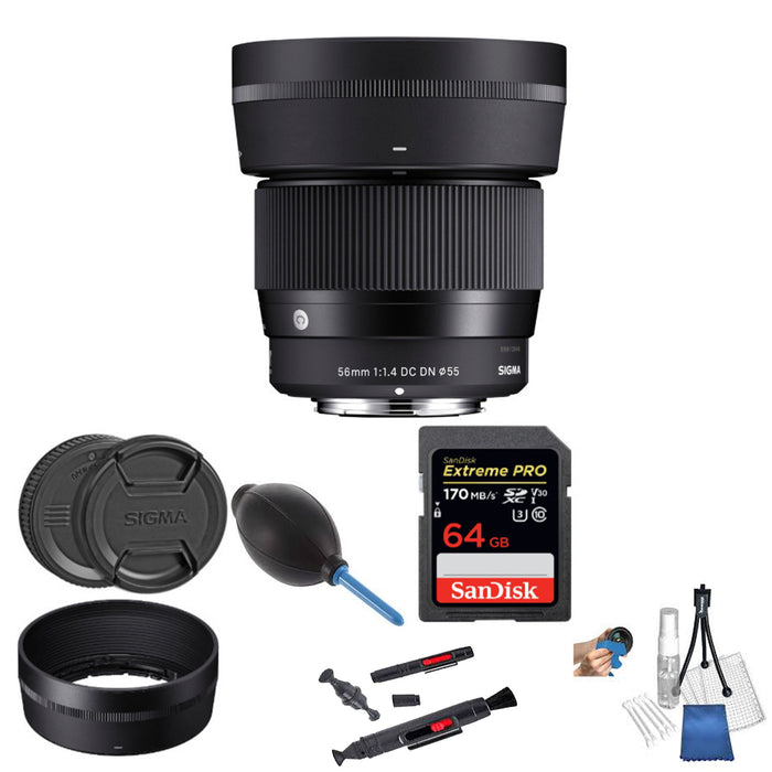 Sigma 56mm f/1.4 DC DN Contemporary Lens for Canon EF-M w/ 64GB SD Card and Accessory Bundle