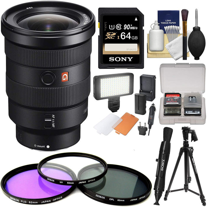 Sony FE 16-35mm f/2.8 GM Lens with with 64GB Card | LED Video Light | Tripod | 3 UV/CPL/FLD Filters | Kit