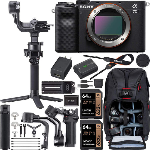 Sony Alpha a7C Mirrorless Digital Camera (Body Only, Black) Filmmaker's Kit with DJI RSC 2 Gimbal 3-Axis Handheld Stabilizer Bundle