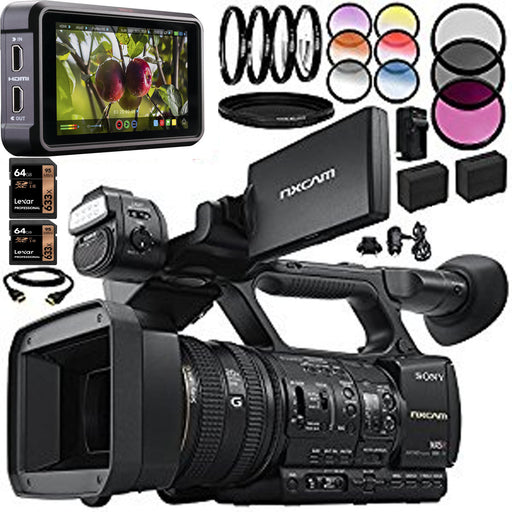 Sony HXR-NX5U NXCAM Professional Camcorder with Atomos Ninja Flame | 2x 64GB SD Memory Cards | 2 Replacement Batteries | MORE