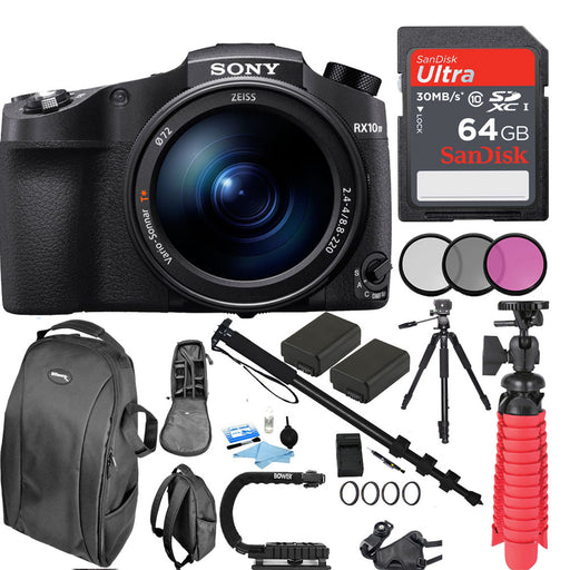 Sony Cyber-shot DSC-RX10 IV Digital Camera with Backpack and 72mm Filter Sets Plus 64GB Accessories Kit