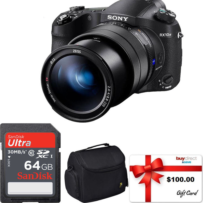Sony Cyber-shot DSC-RX10 IV Digital Camera with Sandisk 64GB | Case &amp; $100 Gift Card Bundle