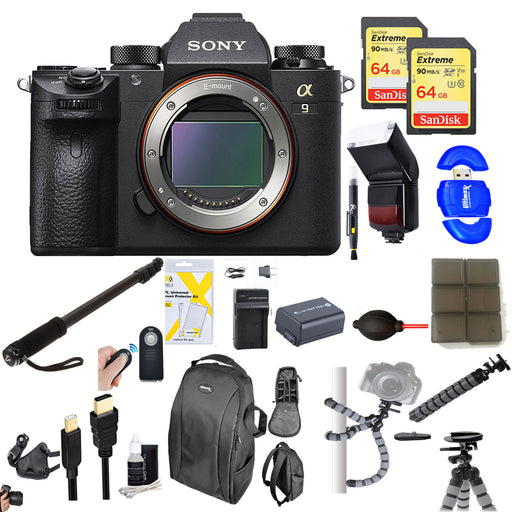 Sony Alpha A9 Mirrorless Digital Camera with 128GB Dual Memory| Monopod |Flash| DSLR Bag|Flexible Tripod and More Deluxe Bundle