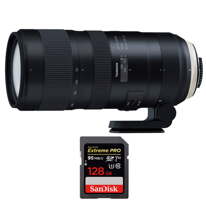 Tamron SP 70-200mm f/2.8 Di VC USD G2 Lens for Nikon F with Sandisk Extreme Pro 128GB Memory Card