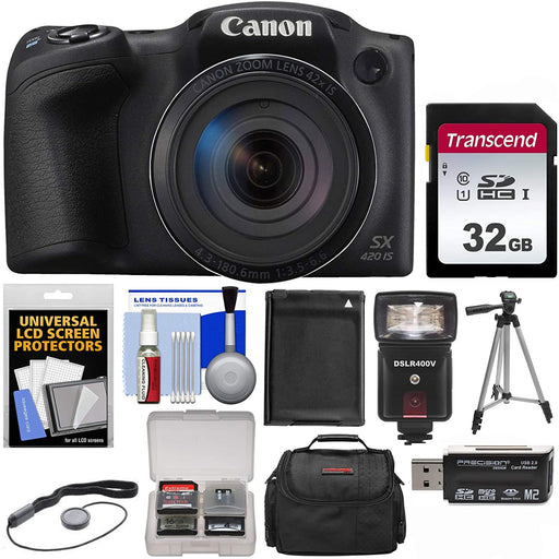 Canon PowerShot SX420 IS Digital Camera (Black) with 32GB Card | Case | Flash | Battery | Tripod | Kit