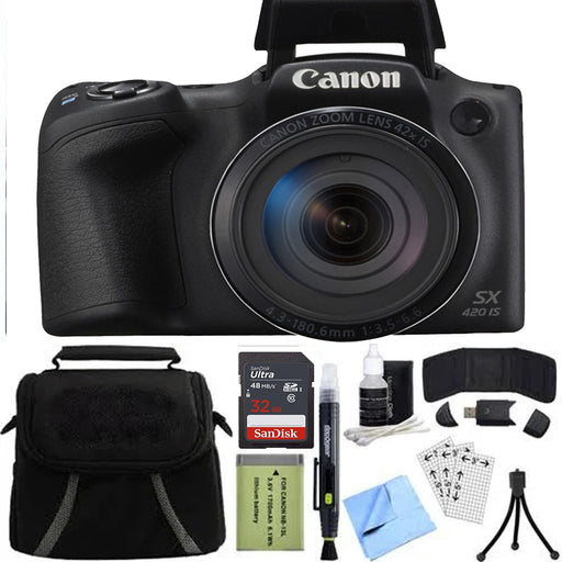 Canon PowerShot SX420 IS Digital Camera (Black) with Sandisk 32GB Memory Card Starter Package