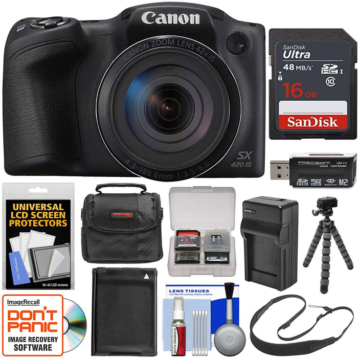 Canon PowerShot SX420 IS Digital Camera (Black) with 2X 16GB Cards | Case | Battery &amp; Charger | Flex Tripod | Sling Strap | Kit