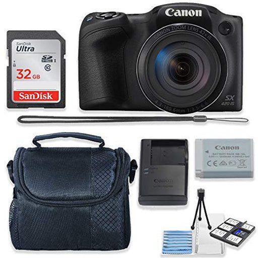 Canon PowerShot SX420 IS Digital Camera (Black) with SanDisk 32GB High Speed Memory Card | Camera Case | Starter Kit