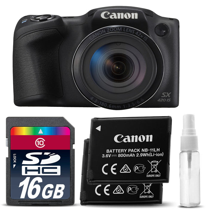 Canon PowerShot SX420 IS Digital Camera (Black) with Sandisk 16GB